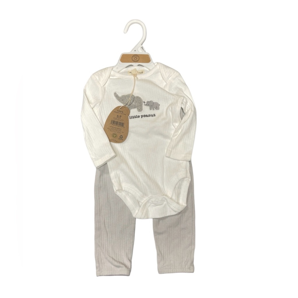 💯 Organic Cotton Tahari Baby White & Grey 2 Piece Onesie Pant Set